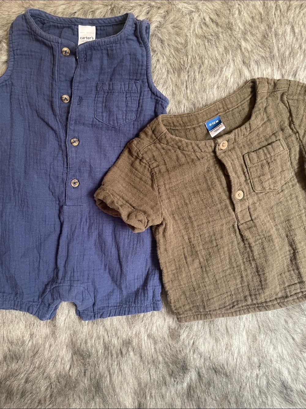 5/$25 Old Navy 100% Cotton Button Up T-Shirt and Romper Earthy Boho Green Blue*